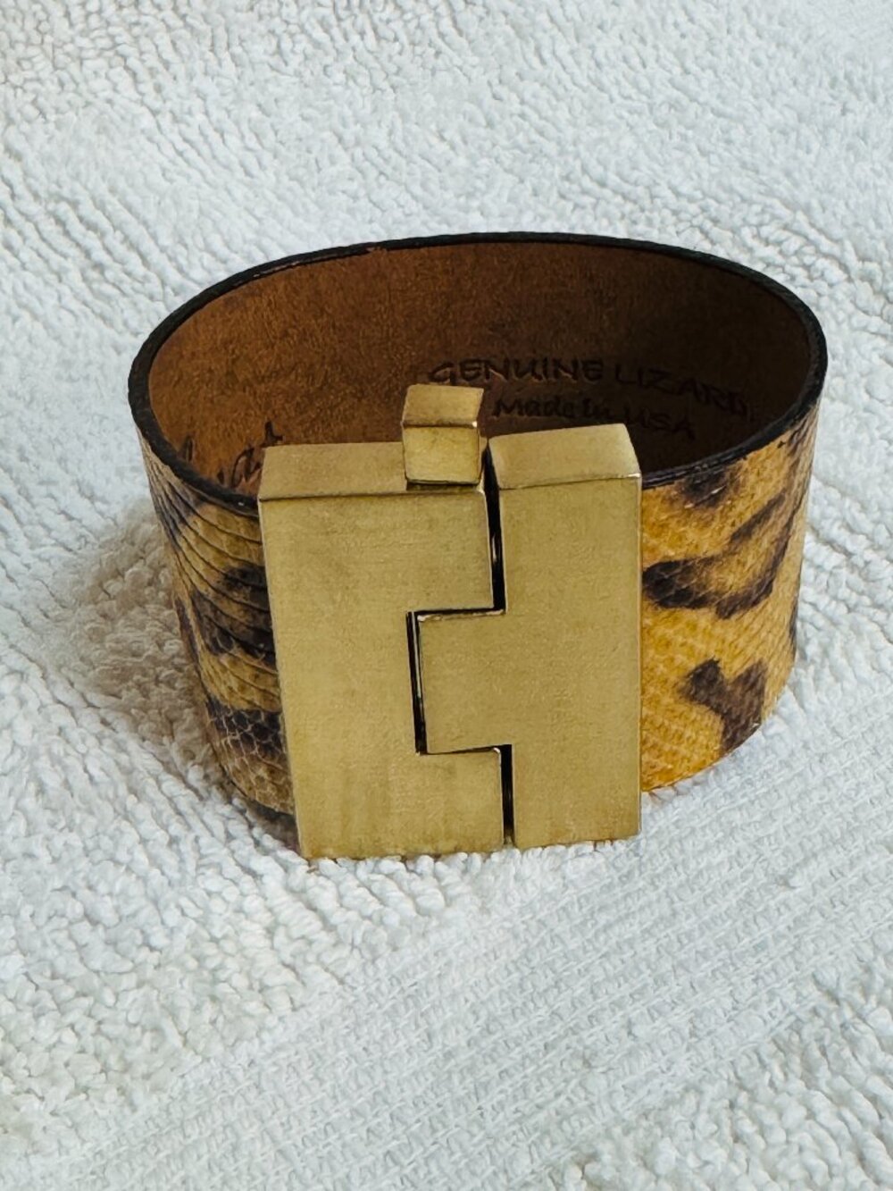 Leighelena Jigsaw Brass Clasp Lizard Skin Bracelet